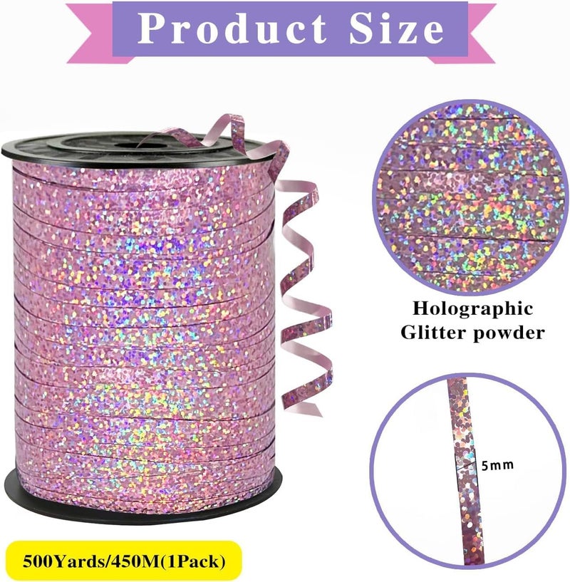WFAUIBR 500 Yards Pink Shiny Curling Ribbon, Curly Laser Ribbon for Wedding, Birthday, Christmas Crafts Wrap - Image 2